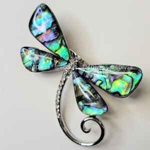Vintage Dragonfly Brooch  in Abalone colors with crystal rhinestones - NWOT